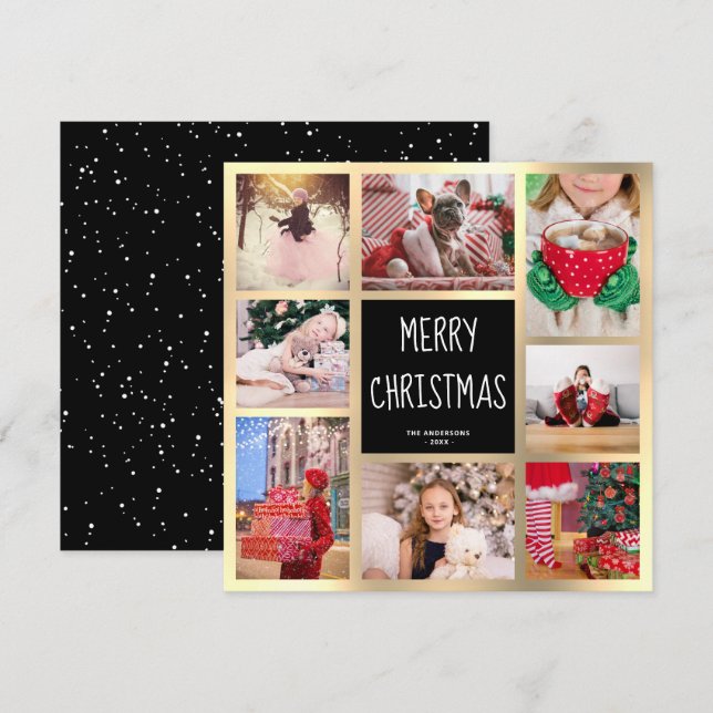 Cartes Pour Fêtes Annuelles Collection photo moderne Black & Gold Joyeux Noël (Devant / Derrière)