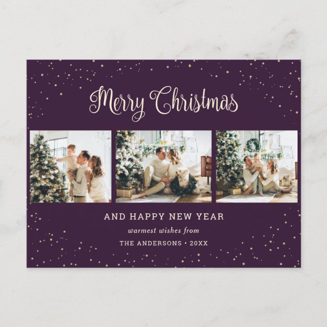 Cartes Pour Fêtes Annuelles Collection photo moderne de neige violette Noël (Devant)