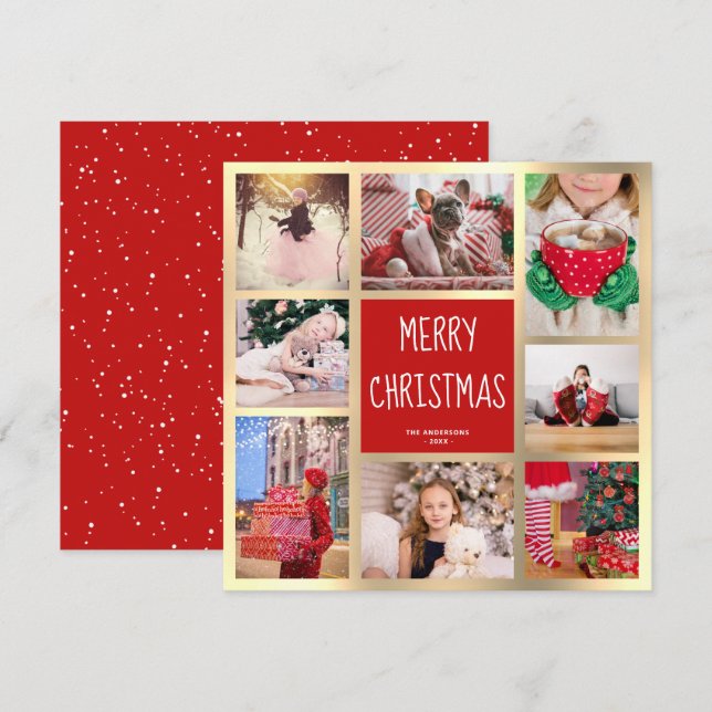 Cartes Pour Fêtes Annuelles Collection photo moderne Red & Gold Joyeux Noël (Devant / Derrière)