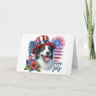 Cartes Pour Fêtes Annuelles Collie 4 juillet frontière patriotique