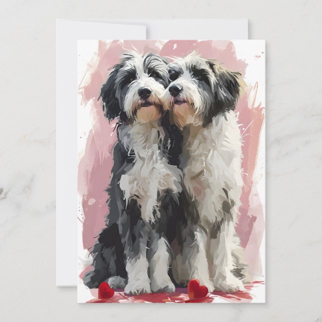 Cartes Pour Fêtes Annuelles Collie barbu Saint-Valentin (Devant)