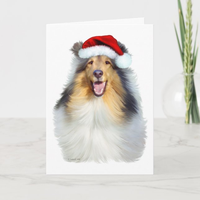 Cartes Pour Fêtes Annuelles Collie Christmas Père Noël (Devant)