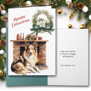 Cartes Pour Fêtes Annuelles Collie Dog Cheminée Christmas Eve Card
