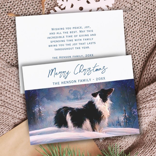 Cartes Pour Fêtes Annuelles Collie frontalier en hiver paysage neigeux Noël (Créateur téléchargé)