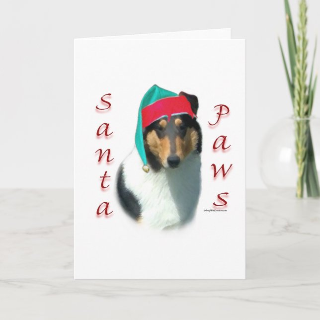 Cartes Pour Fêtes Annuelles Collie (lisse) Père Noël Paws (Devant)