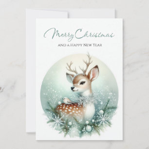 Cartes Pour Fêtes Annuelles Collier Cerf d'Hiver et Flocon de Neige