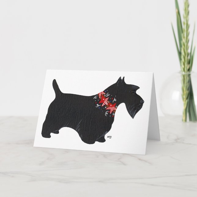 Cartes Pour Fêtes Annuelles Collier de vacances de Terrier écossais noir (Devant)