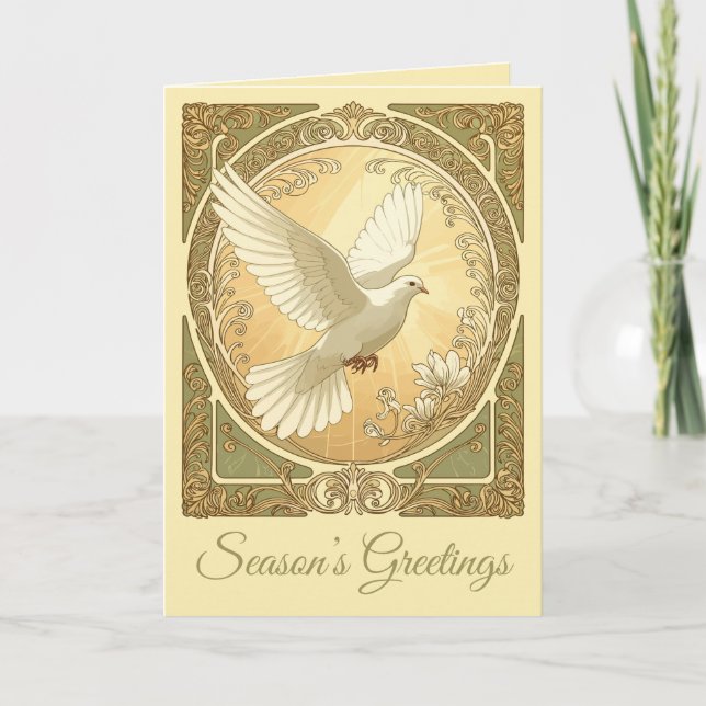 Cartes Pour Fêtes Annuelles Colombe de Noël Design esthétique Art nouveau (Devant)