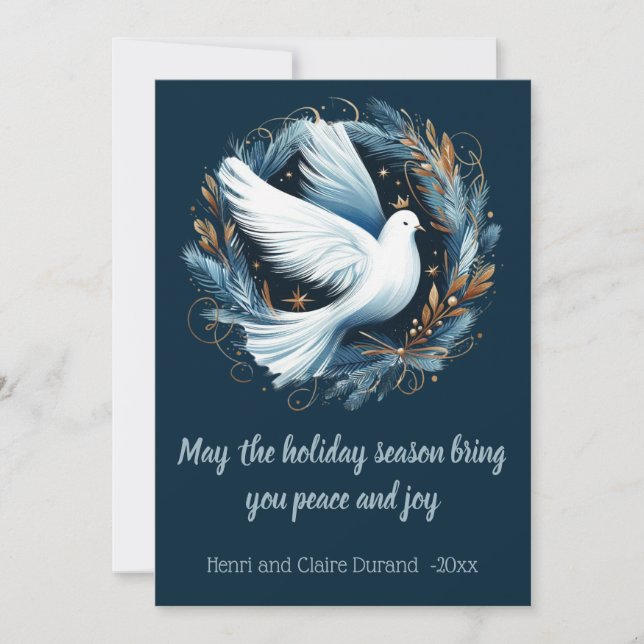 Cartes Pour Fêtes Annuelles Colombe paisible dans une guirlande de frondes ble (Devant)