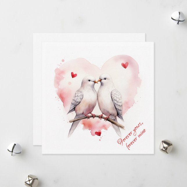 Cartes Pour Fêtes Annuelles Colombes d'amour | Texte personnalisé | Saint-Vale (Devant/Arrière en situation)