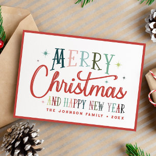 Cartes Pour Fêtes Annuelles Coloré Retro Joyeux Noël Typographie Vintage
