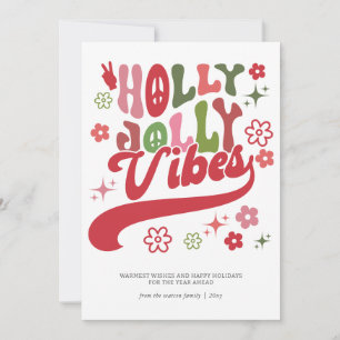 Cartes Pour Fêtes Annuelles Coloré Retro Super Holly Jolly Vibes Typographie