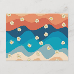 Cartes Pour Fêtes Annuelles Coloré Retro Waves & Daisies Motif