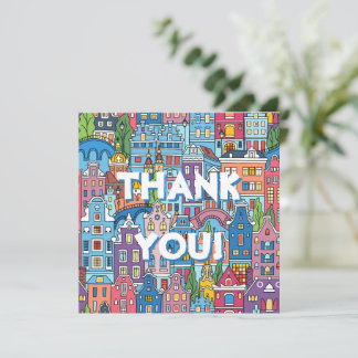 Cartes Pour Fêtes Annuelles Colorful City Illustration Thank You Card Urban