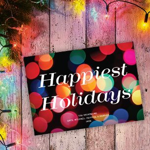 Cartes Pour Fêtes Annuelles Colorful Modern Bokeh Happiest Holidays Non Photo