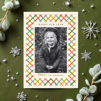 Cartes Pour Fêtes Annuelles Colorful Modern Crisscross Photo New Year