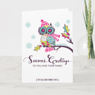 Cartes Pour Fêtes Annuelles Colorful Owl and Snowflakes Holiday Card