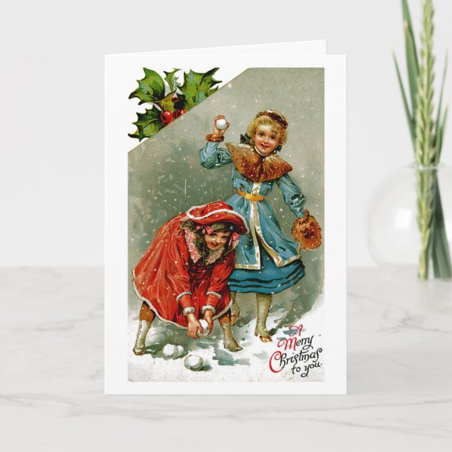 Cartes Pour Fêtes Annuelles Combat de Snowball (Devant)