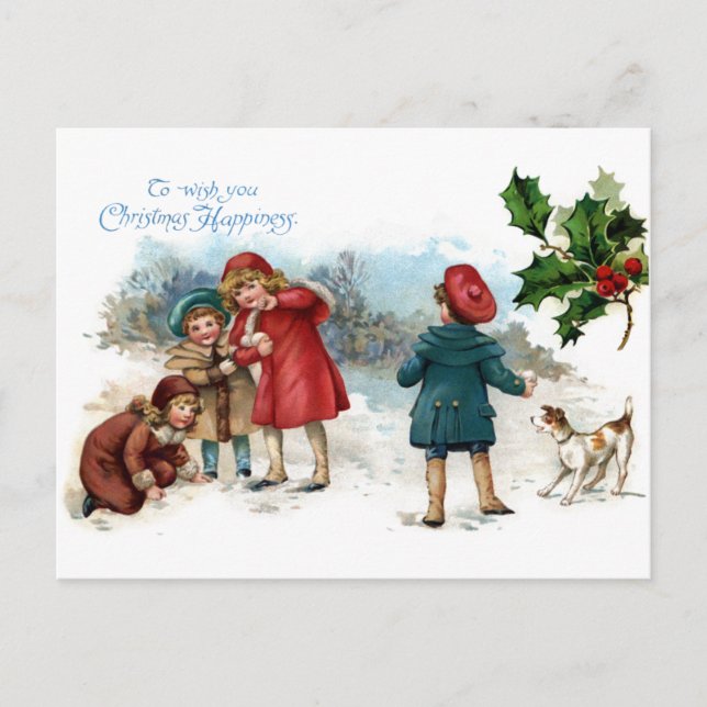 Cartes Pour Fêtes Annuelles Combat démodé de Snowball sur Noël (Devant)