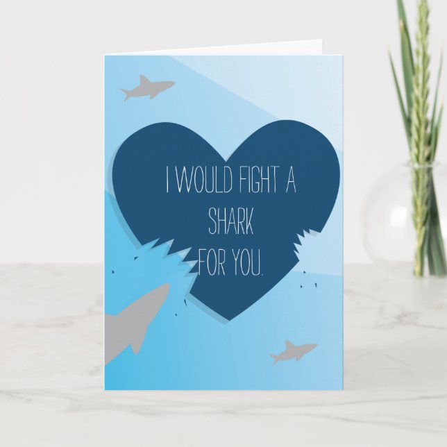 Cartes Pour Fêtes Annuelles Combattre un requin pour vous coeur Saint Valentin (Devant)