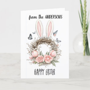 Cartes Pour Fêtes Annuelles composition florale avec oreilles de lapin