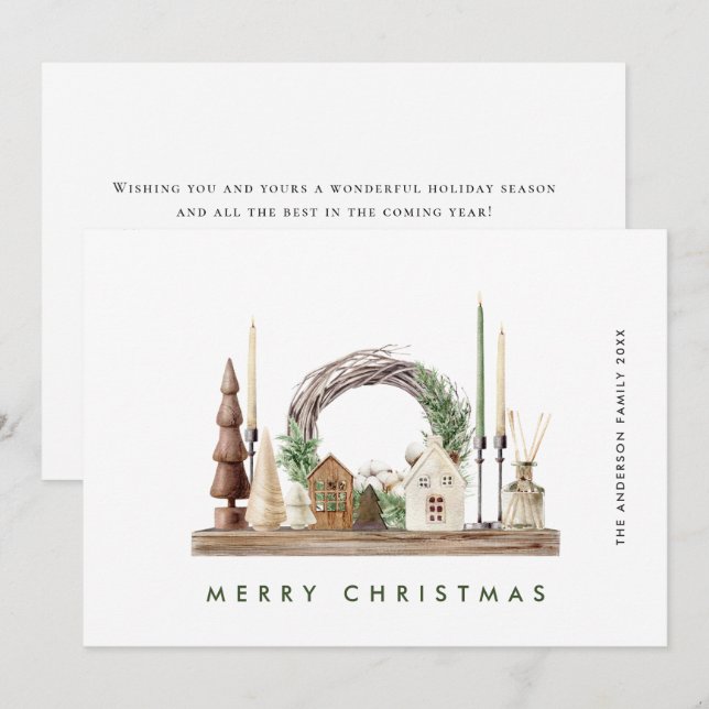 Cartes Pour Fêtes Annuelles Composition minimaliste neutre Boho Noël Holi (Devant / Derrière)