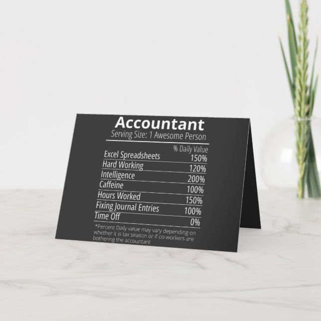 Cartes Pour Fêtes Annuelles Comptable Nutrition Fact, Nutrition Fact (Devant)
