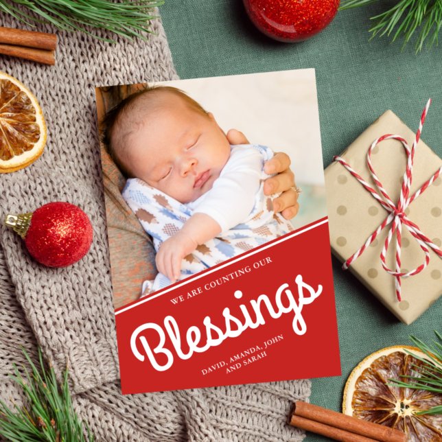 Cartes Pour Fêtes Annuelles Compter nos bénédictions | Photo bébé de Noël (Créateur téléchargé)