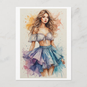 Cartes Pour Fêtes Annuelles Conception de jeune dame colorée et aquarelle sur