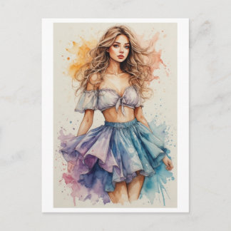 Cartes Pour Fêtes Annuelles Conception de jeune dame colorée et aquarelle sur