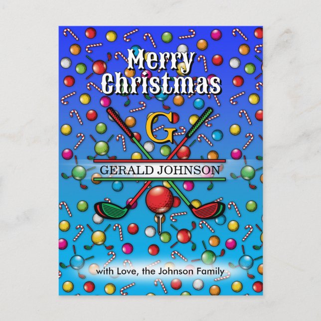 Cartes Pour Fêtes Annuelles Conception de monogramme de golf de Noël (Devant)
