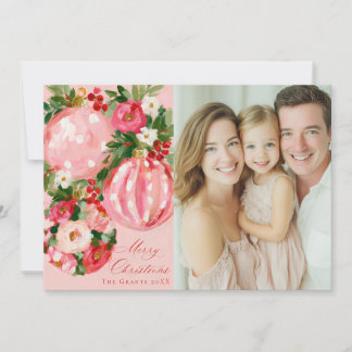 Cartes Pour Fêtes Annuelles Conception de Noël florale lumineuse rose, rouge e