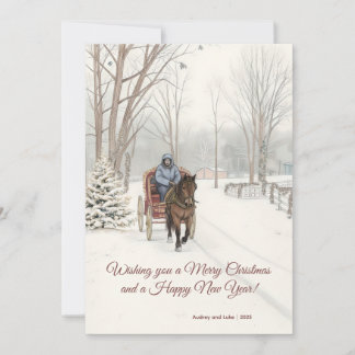 Cartes Pour Fêtes Annuelles Conception de scène de neige avec calèche tirée pa