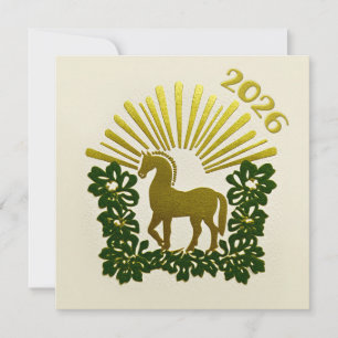 Cartes Pour Fêtes Annuelles Conception en or de l'année du Cheval 2026