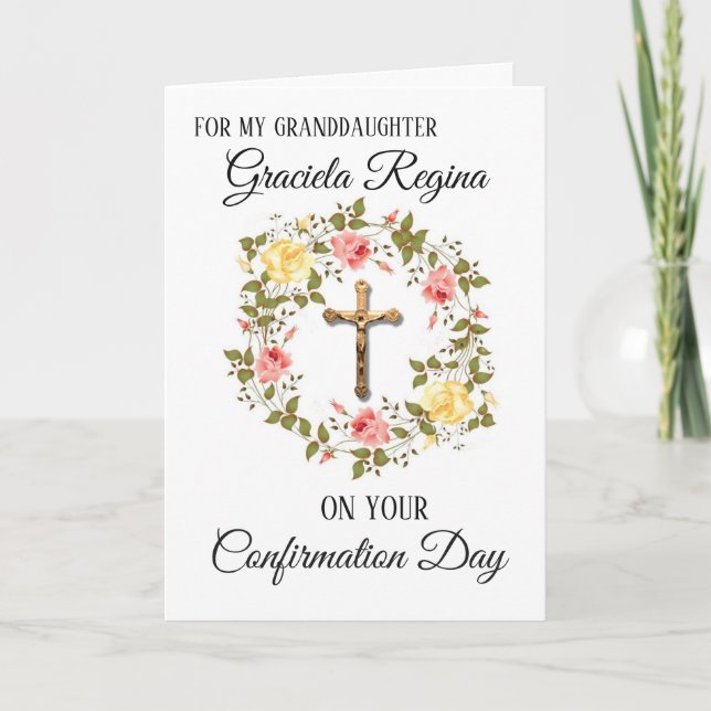 Cartes Pour Fêtes Annuelles Confirmation du sacrement Crucifix Floral Wreath (Devant)