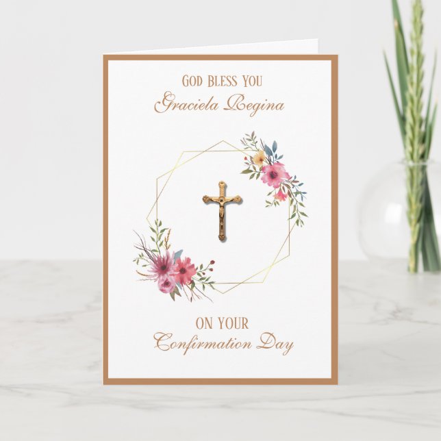 Cartes Pour Fêtes Annuelles Confirmation du sacrement Crucifix Floral Wreath (Devant)