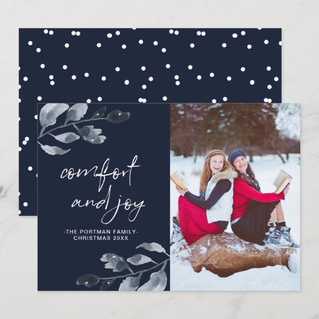 Cartes Pour Fêtes Annuelles Confort de Noël et joie photo botanique (Devant / Derrière)