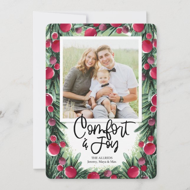 Cartes Pour Fêtes Annuelles Confort et joie Berry Explosion Feuilles de pin (Devant)