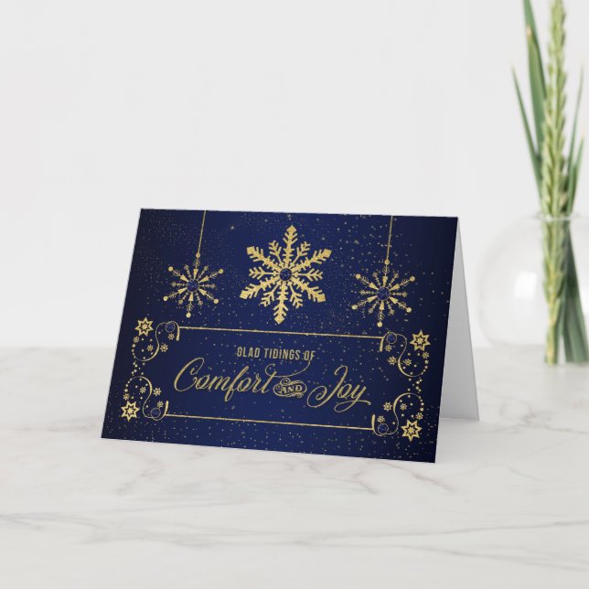 Cartes Pour Fêtes Annuelles Confort et joie Golden Snowflakes (Devant)