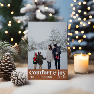 Cartes Pour Fêtes Annuelles Confort & Joie Photo et nom Noël moderne