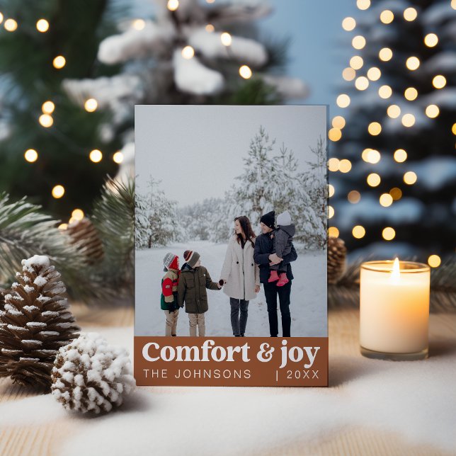 Cartes Pour Fêtes Annuelles Confort & Joie Photo et nom Noël moderne (Créateur téléchargé)
