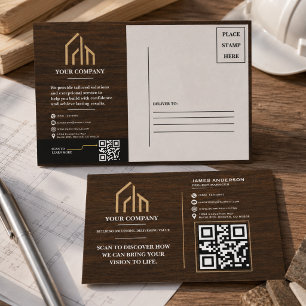 Cartes Pour Fêtes Annuelles Construction de code QR à grain de bois moderne