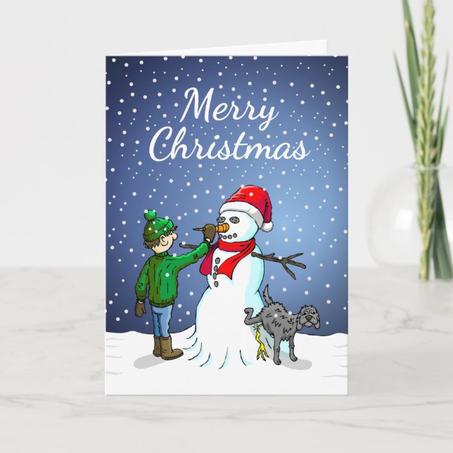 Cartes Pour Fêtes Annuelles Construction d'un bonhomme de neige (Devant)
