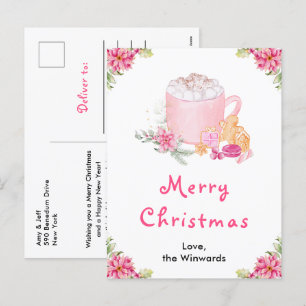 Cartes Pour Fêtes Annuelles Cookies de vacances et cacao rose joyeux Noël