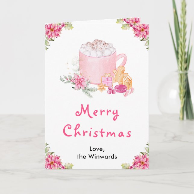 Cartes Pour Fêtes Annuelles Cookies de vacances et cacao rose joyeux Noël (Devant)