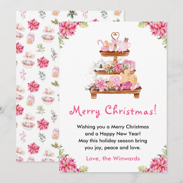 Cartes Pour Fêtes Annuelles Cookies de vacances et cacao rose joyeux Noël (Devant / Derrière)