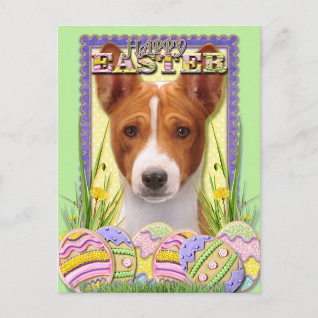 Cartes Pour Fêtes Annuelles Cookies d'oeufs de Pâques - Basenji (Devant)