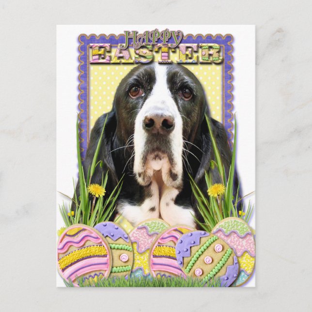 Cartes Pour Fêtes Annuelles Cookies d'oeufs de Pâques - Basset Hound - Jasmine (Devant)