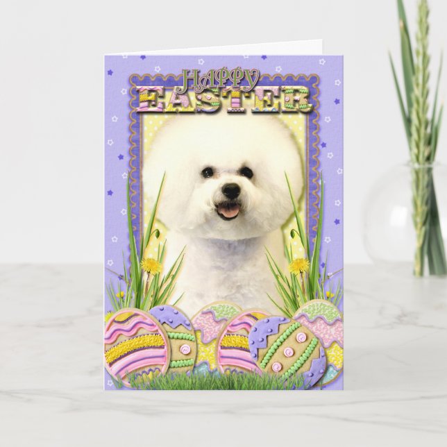 Cartes Pour Fêtes Annuelles Cookies d'oeufs de Pâques - Bichon Frise (Devant)