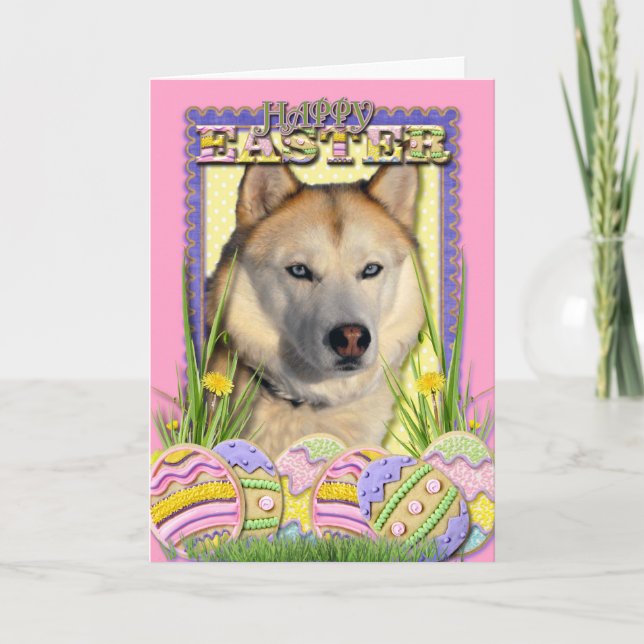 Cartes Pour Fêtes Annuelles Cookies d'oeufs de Pâques - Cuivre sibérien Husky (Devant)